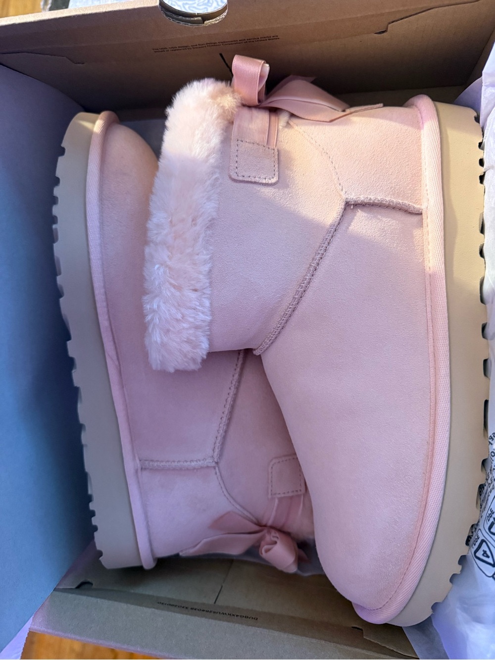 UGG Pink Faux Fur Bow Ankle Boots